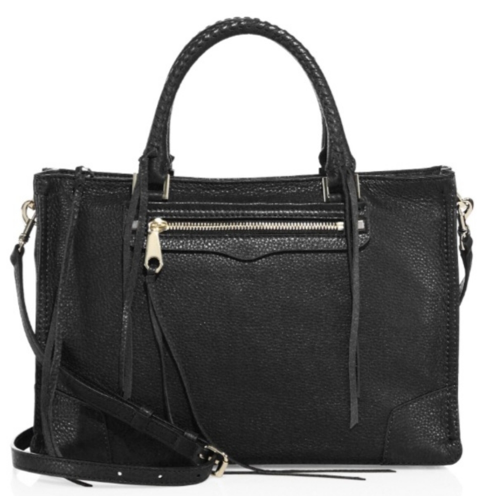 Rebecca Minkoff Reagan Black Leather Satchel Large Handbag Silver Hardware NWOT